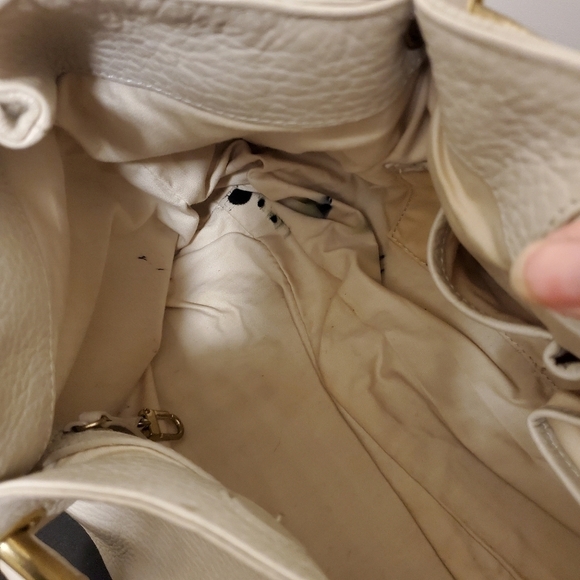 Kenneth Cole Ivory Pebble Grain Leather Studded Satchel - Picture 5 of 7